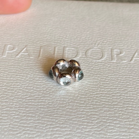 Retired Pandora Light Blue Zirconia Ruby Oval Cabochon Spacer Bead Charm EUC - Picture 1 of 6